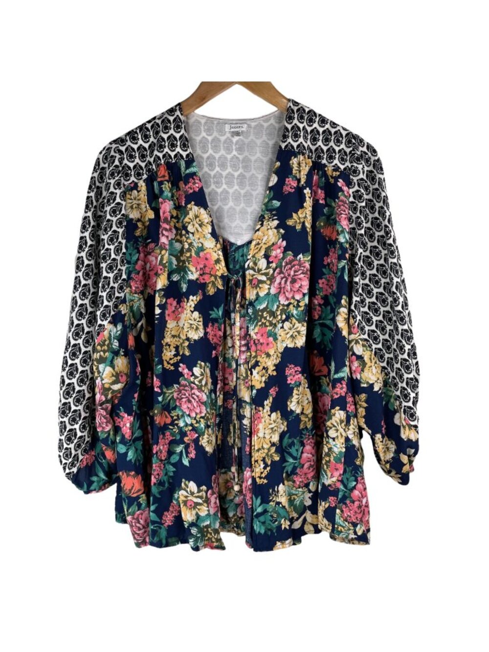 JODIFL Floral Cardigan Small Top Boho Dark Floral 3/4 Sleeve Mixed Print Peasant